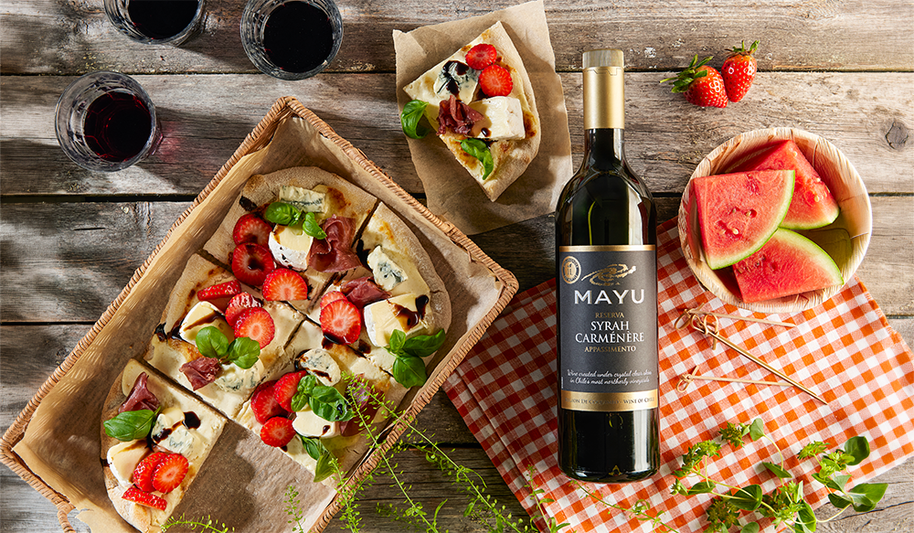 Antipasto pinsa ja Mayu Reserva Syrah Carménère Appassimento